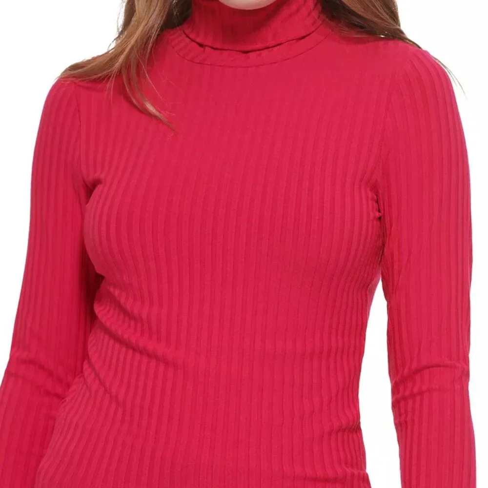 Calvin Klein Jeans Women's Long Sleeve Turtleneck Top - Cerise, Size L, New - Picture 2 of 8